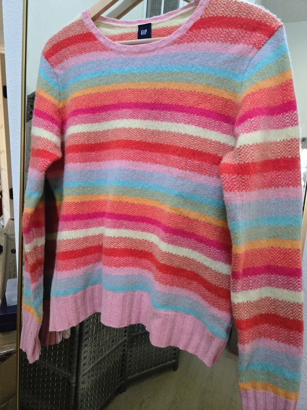 GAP Vintage Y2K 2004 Winter Rainbow Stripe Lambswool Sweater XL